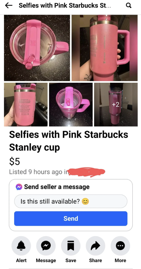 cosmetics - Selfies with Pink Starbucks St.... Q Selfies with Pink Starbucks Stanley cup $5 Listed 9 hours ago in Send seller a message Is this still available? Send Alert Message Save More