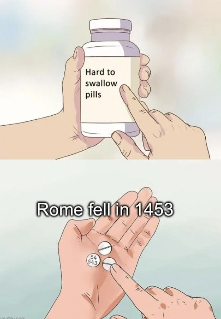 hand - Hard to swallow pills Rome fell in 1453