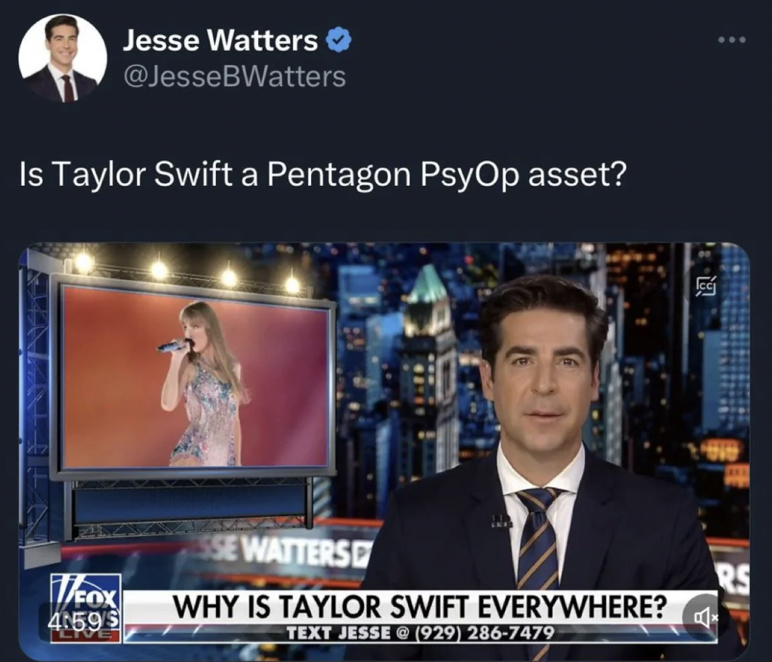 times square - Jesse Watters Is Taylor Swift a Pentagon PsyOp asset? Teox 'S Sse Watters Why Is Taylor Swift Everywhere? Text Jesse @ 929 2867479 ' Eg the Rs