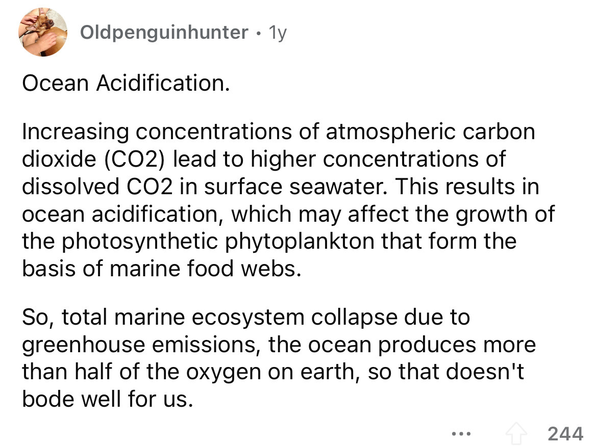 angle - Oldpenguinhunter 1y Ocean Acidification. Increasing concentrations of atmospheric carbon dioxide CO2 lead to higher concentrations of dissolved CO2 in surface seawater. This results in ocean acidification, which may affect the growth of the photos