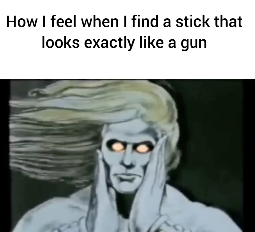 cartoon - How I feel when I find a stick that looks exactly a gun 8