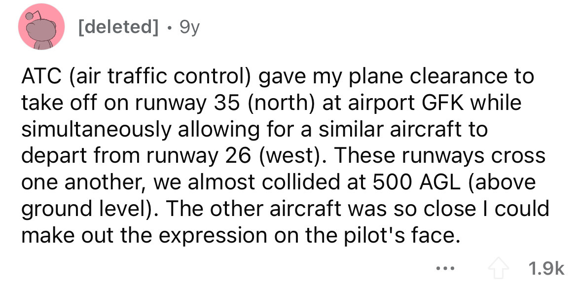 angle - deleted . 9y Atc air traffic control gave my plane clearance to take off on runway 35 north at airport Gfk while simultaneously allowing for a similar aircraft to depart from runway 26 west. These runways cross one another, we almost collided at 5