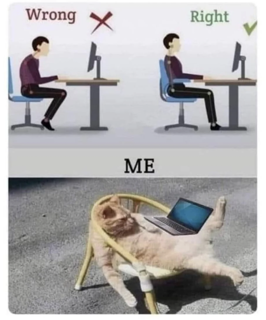 working from home sitting meme - Wrong h Me Right