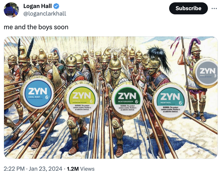 Logan Hall me and the boys soon Zyn Cool Mint 6 Zyn t 1.2M Views Zyn 6 Subscribe Zyn Menthol 6 Zyn 3