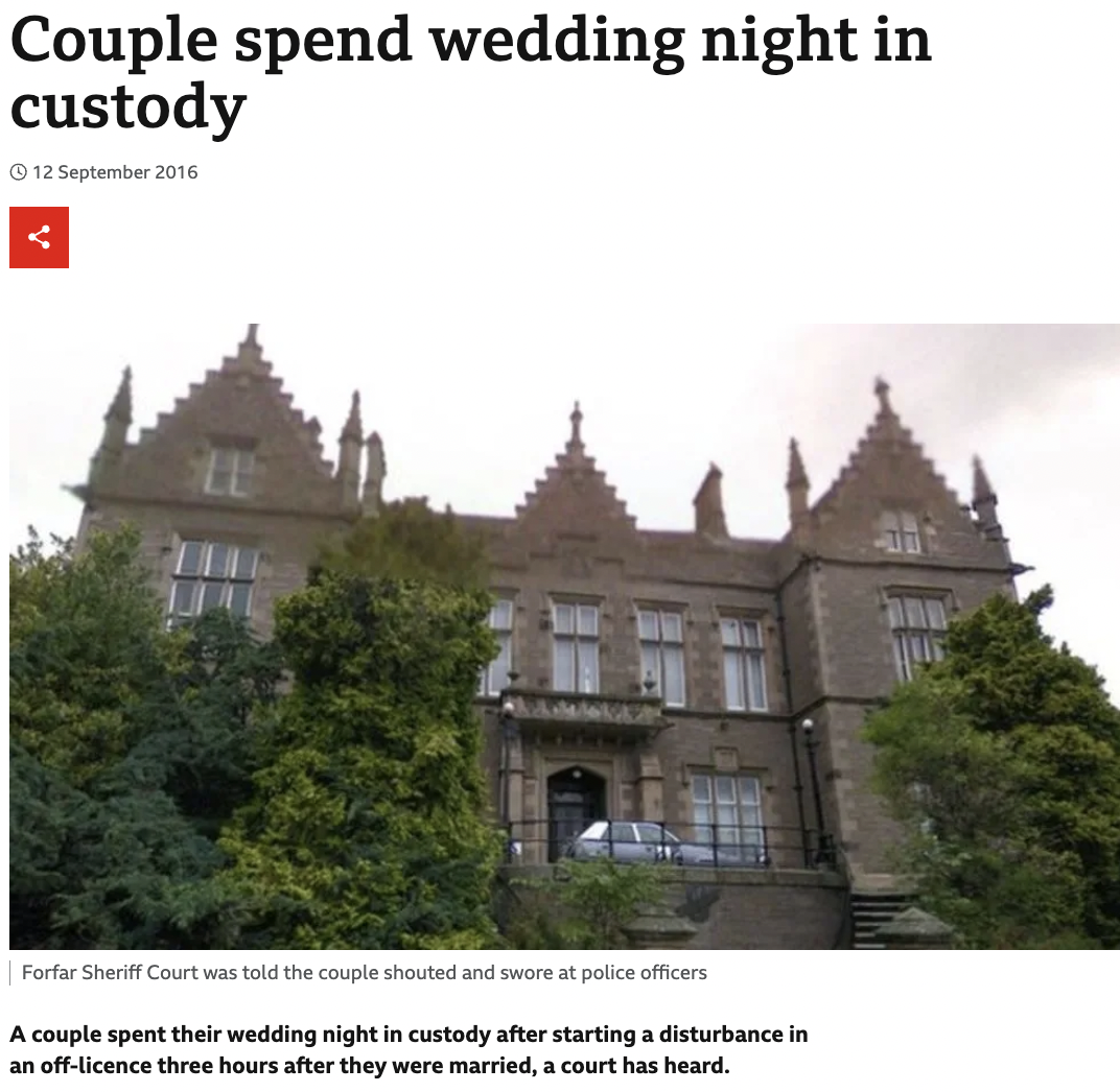 medieval architecture - Couple spend wedding night in custody Forfar Sheriff Court was told the couple shouted and swore at police officers A couple spent their wedding night in custody after starting a disturbance in an offlicence three hours after they 