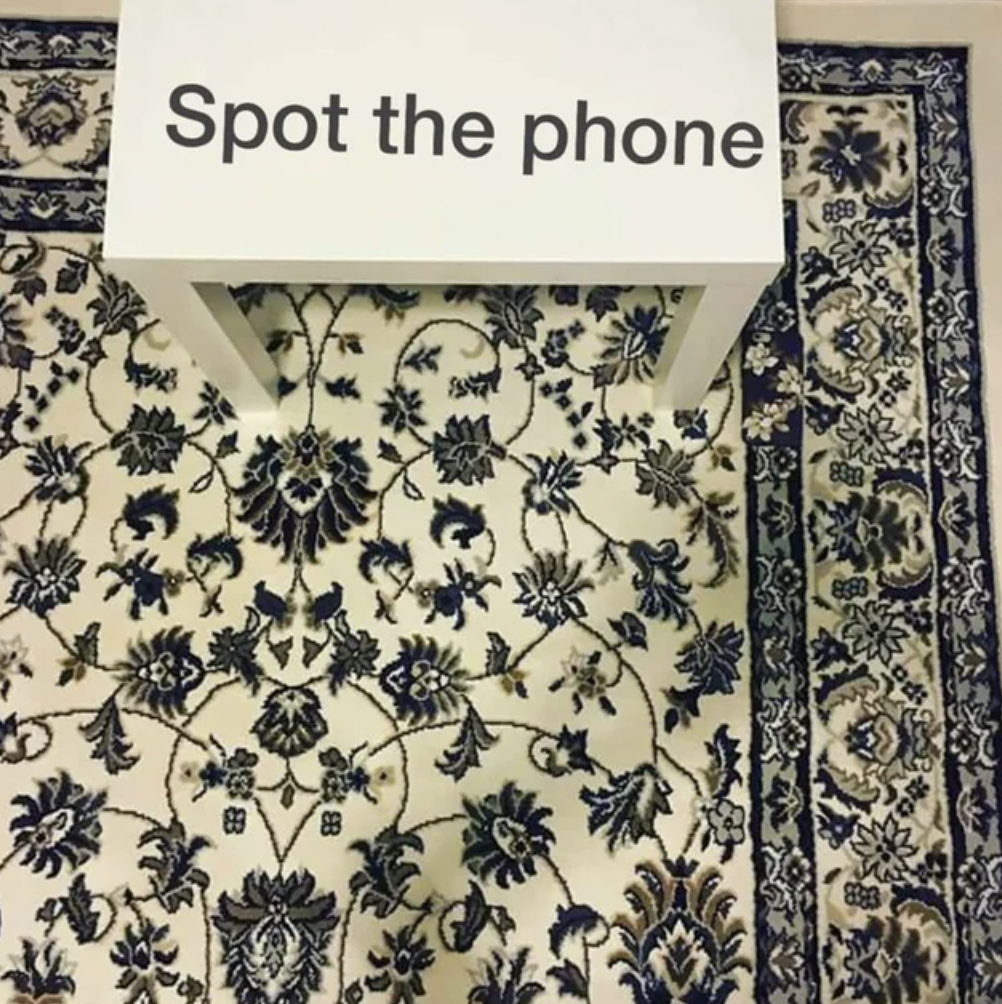 phone hidden in carpet - Spot the phone 8388