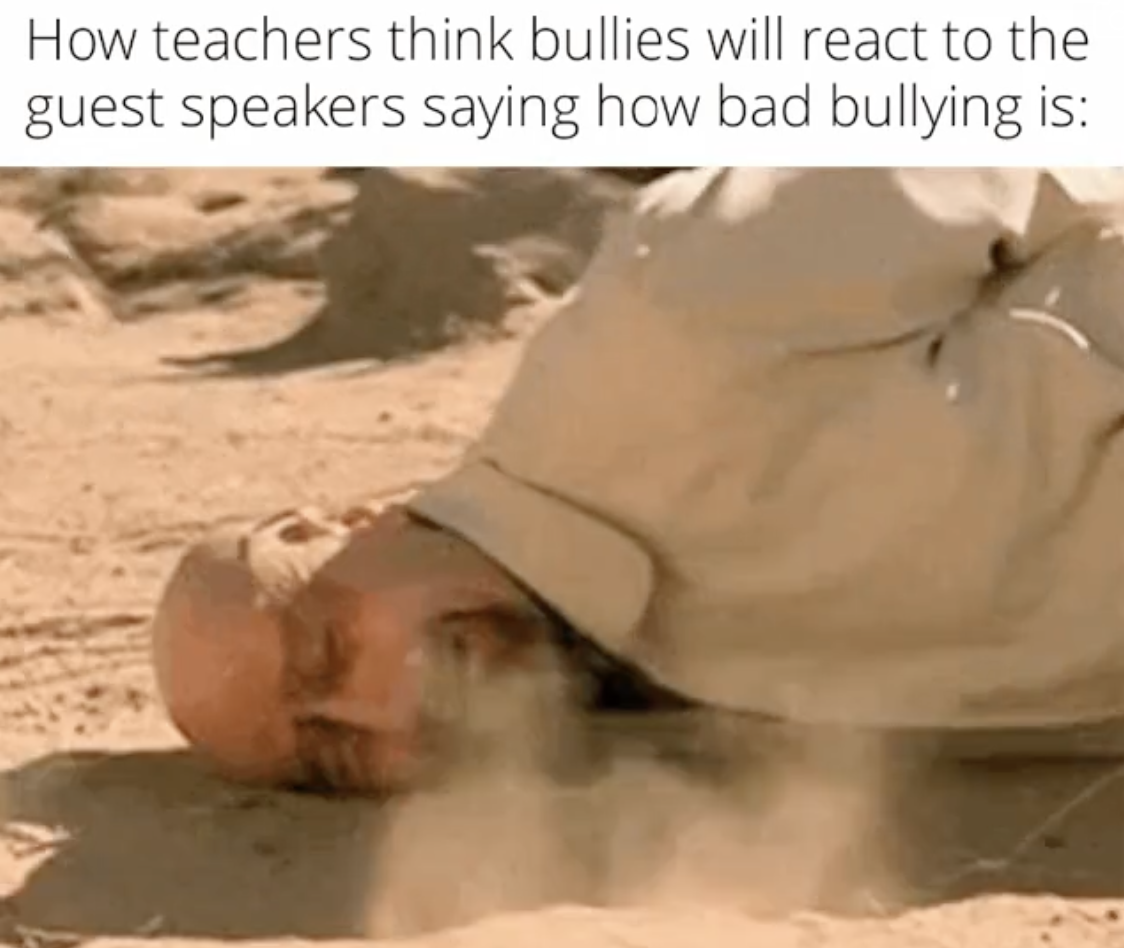 sand - How teachers think bullies will react to the guest speakers saying how bad bullying is
