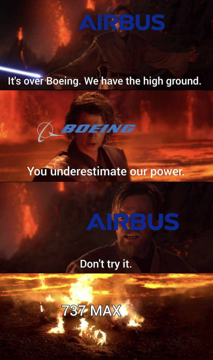 intel overclock meme - Airbus It's over Boeing. We have the high ground. Boeing You underestimate our power. Airbus Don't try it. 737 Max