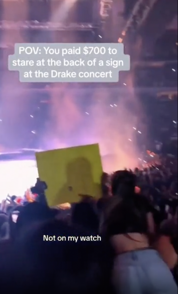 crowd - Pov You paid $700 to stare at the back of a sign at the Drake concert Not on my watch