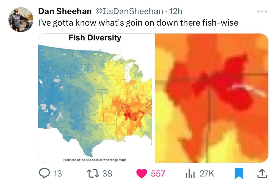 southeastern us diversity - Dan Sheehan 12h I've gotta know what's goin on down there fishwise Fish Diversity 13 Richness of the 863 species with range maps 138