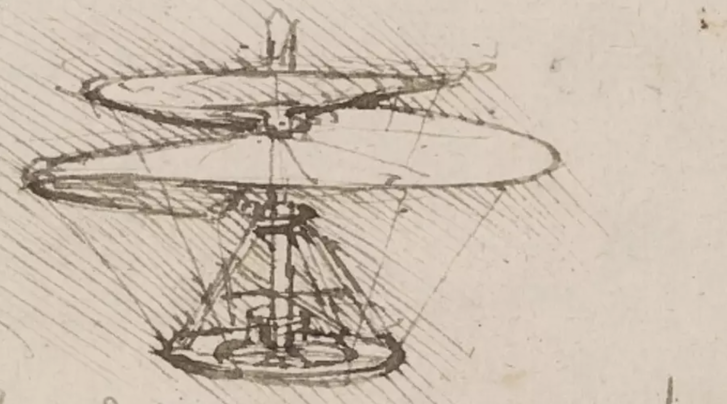 While da Vinci's helicopter used correct principles of lift, it could never have overcome weight and propulsion issues of its time. Some people theorize that this model was designed to be powered by four men running in a circle.  