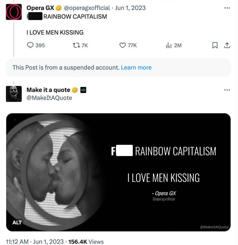 website - Opera Gx . Rainbow Capitalism Alt I Love Men Kissing This Post is from a suspended account. Learn more Make it a quote Ho 77K Views 2M F Rainbow Capitalism I Love Men Kissing Opera Gx ,