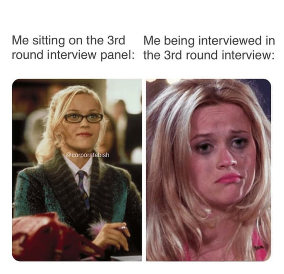 blond - Me sitting on the 3rd Me being interviewed in round interview panel the 3rd round interview