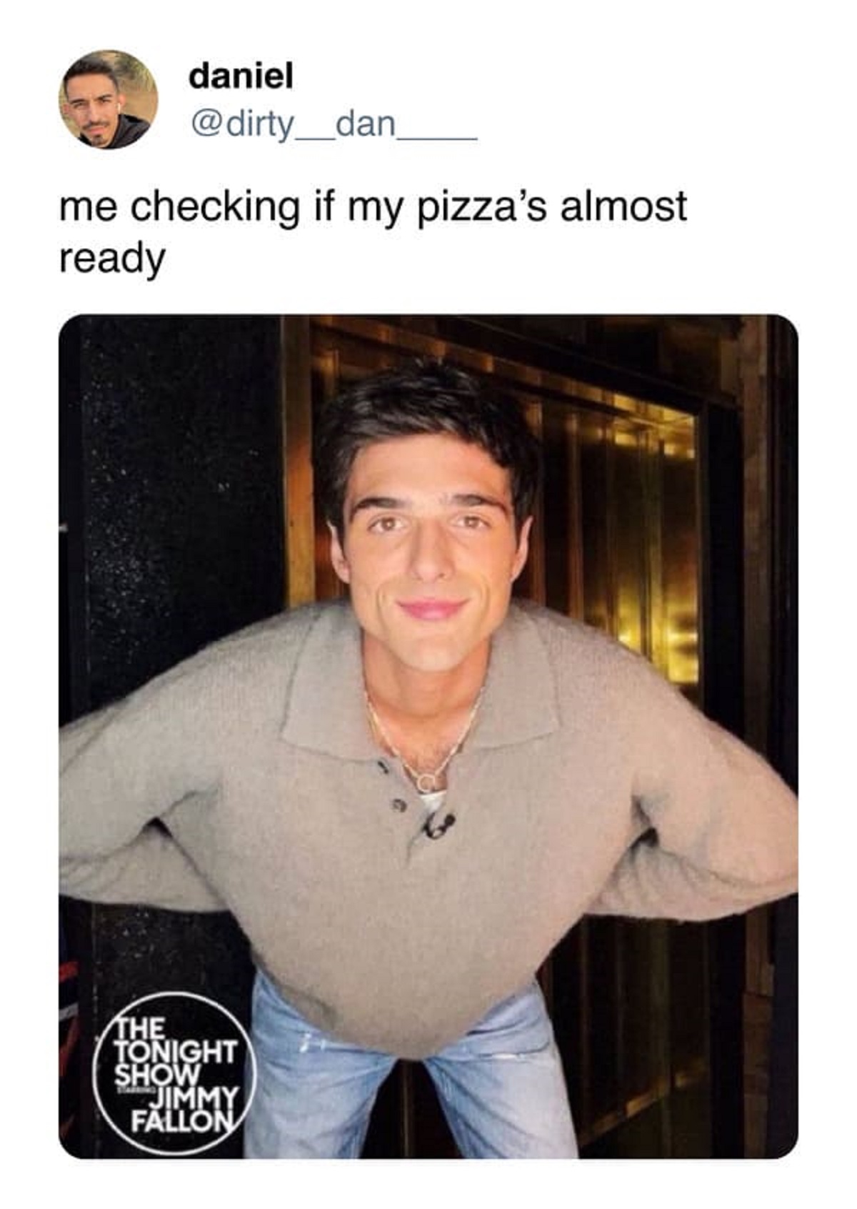 photo caption - daniel me checking if my pizza's almost ready The Tonight Show Jimmy Fallon
