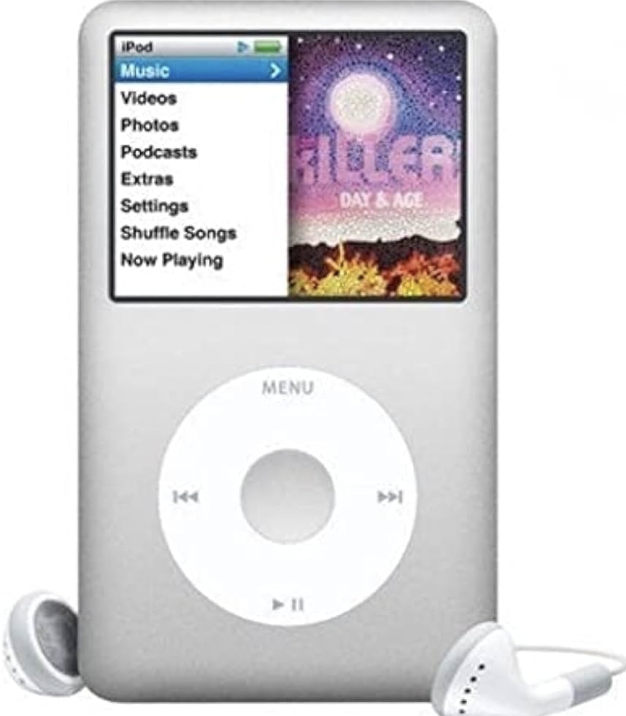 apple ipod classic - iPod Music Videos Photos Podcasts Extras Settings Shuffle Songs Now Playing I Filler Day & Age Menu M