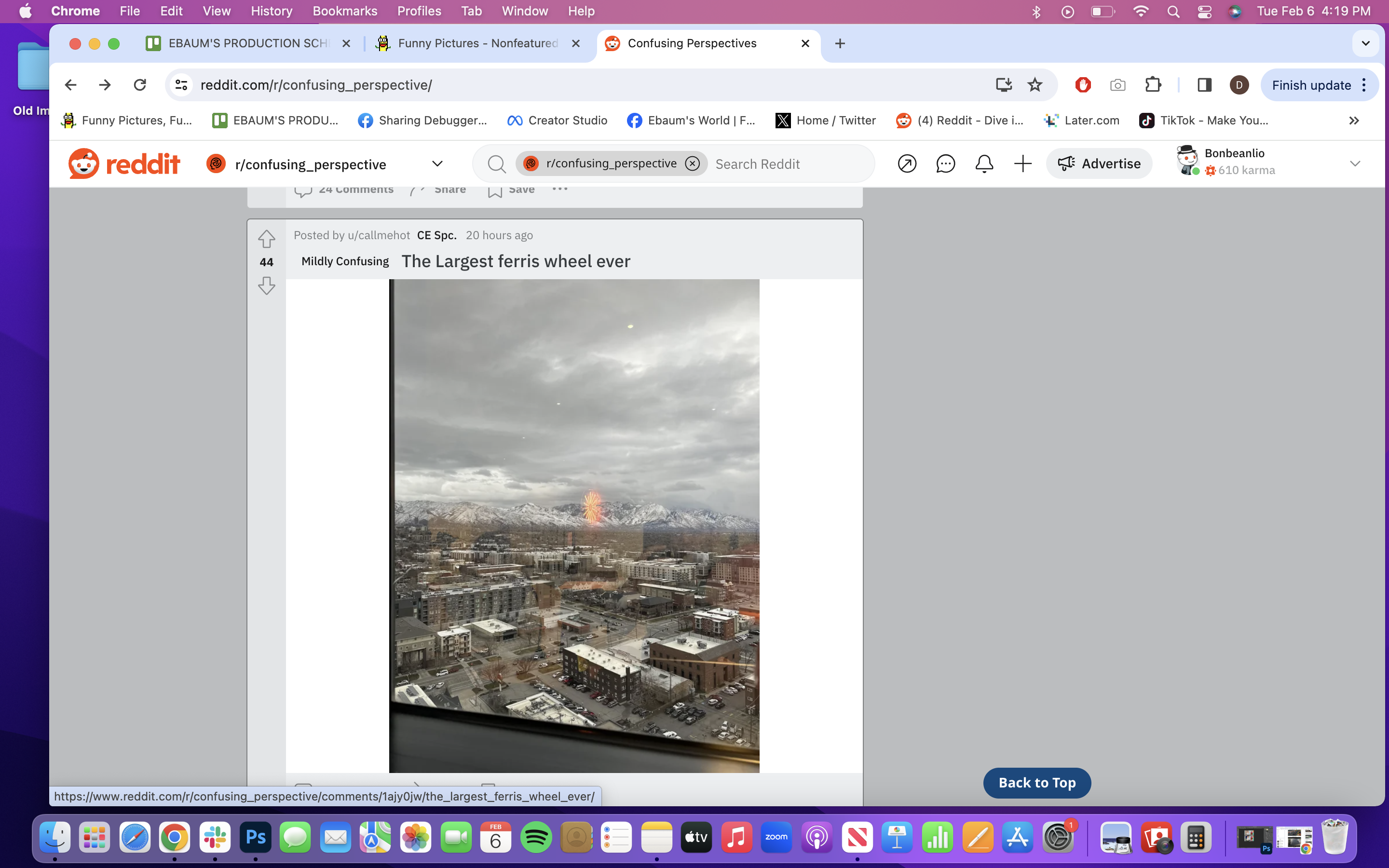 screenshot - Old I Chrome Fi Dell View History Bookmarks Protes Tab Window Help Baum'S Productions reddit.comrconfusing perspective Funny Pi Ffbaum'S Produ Sharing Des 00 Creator Studio Ebu's World If reddit confusing perspective Search Redist 1confusing 