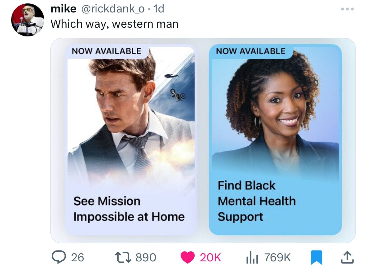 media - mike . 1d Which way, western man Now Available See Mission Impossible at Home 26 Syo 1890 Now Available Find Black Mental Health Support 20K il ...