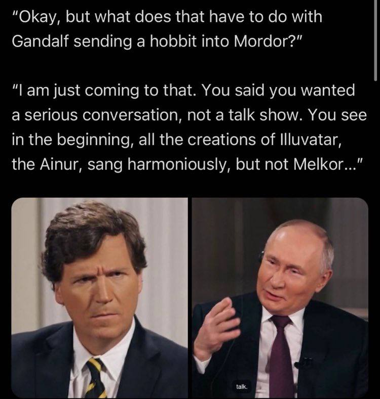 presentation - "Okay, but what does that have to do with Gandalf sending a hobbit into Mordor?" "I am just coming to that. You said you wanted a serious conversation, not a talk show. You see in the beginning, all the creations of Illuvatar, the Ainur, sa