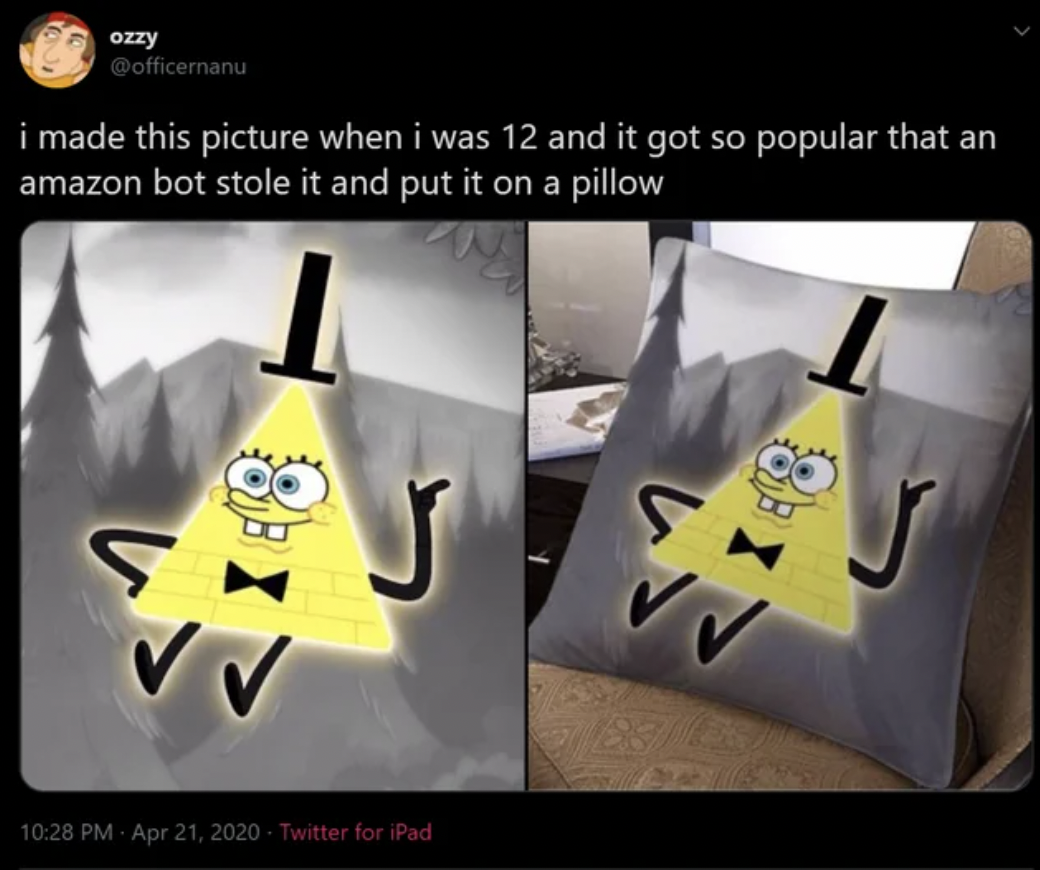 bill cipher with spongebob face - ozzy i made this picture when i was 12 and it got so popular that an amazon bot stole it and put it on a pillow Twitter for iPad