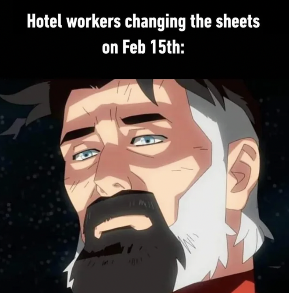 cartoon - Hotel workers changing the sheets on Feb 15th