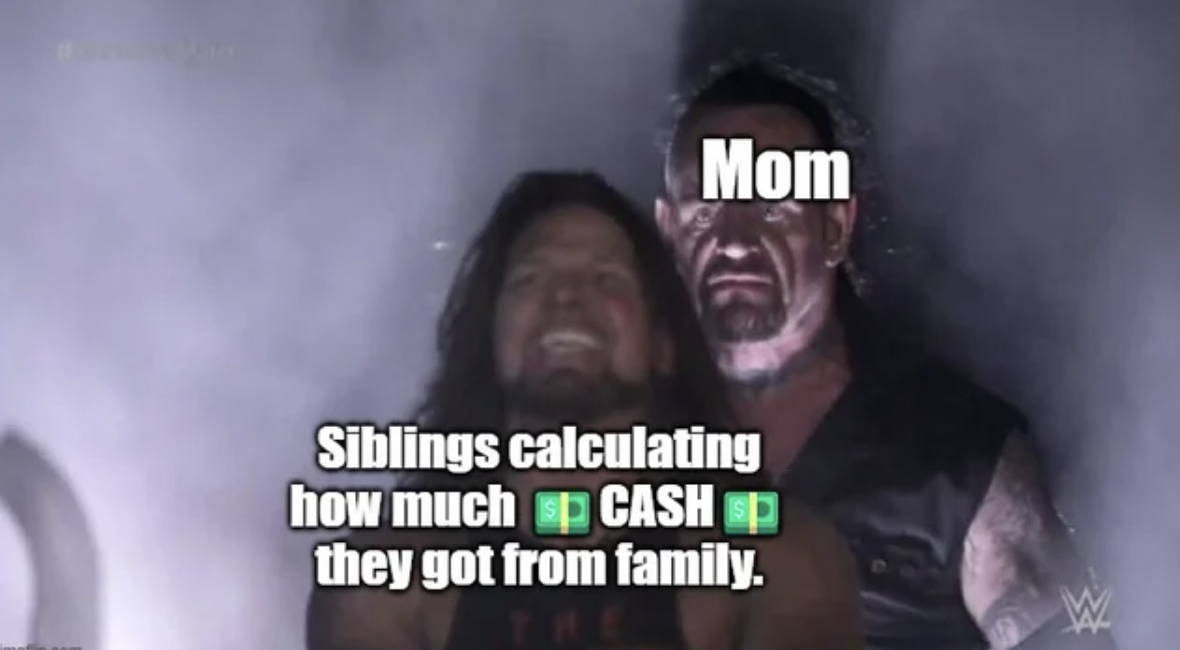 mouth - Mom Siblings calculating how much Cash P they got from family.
