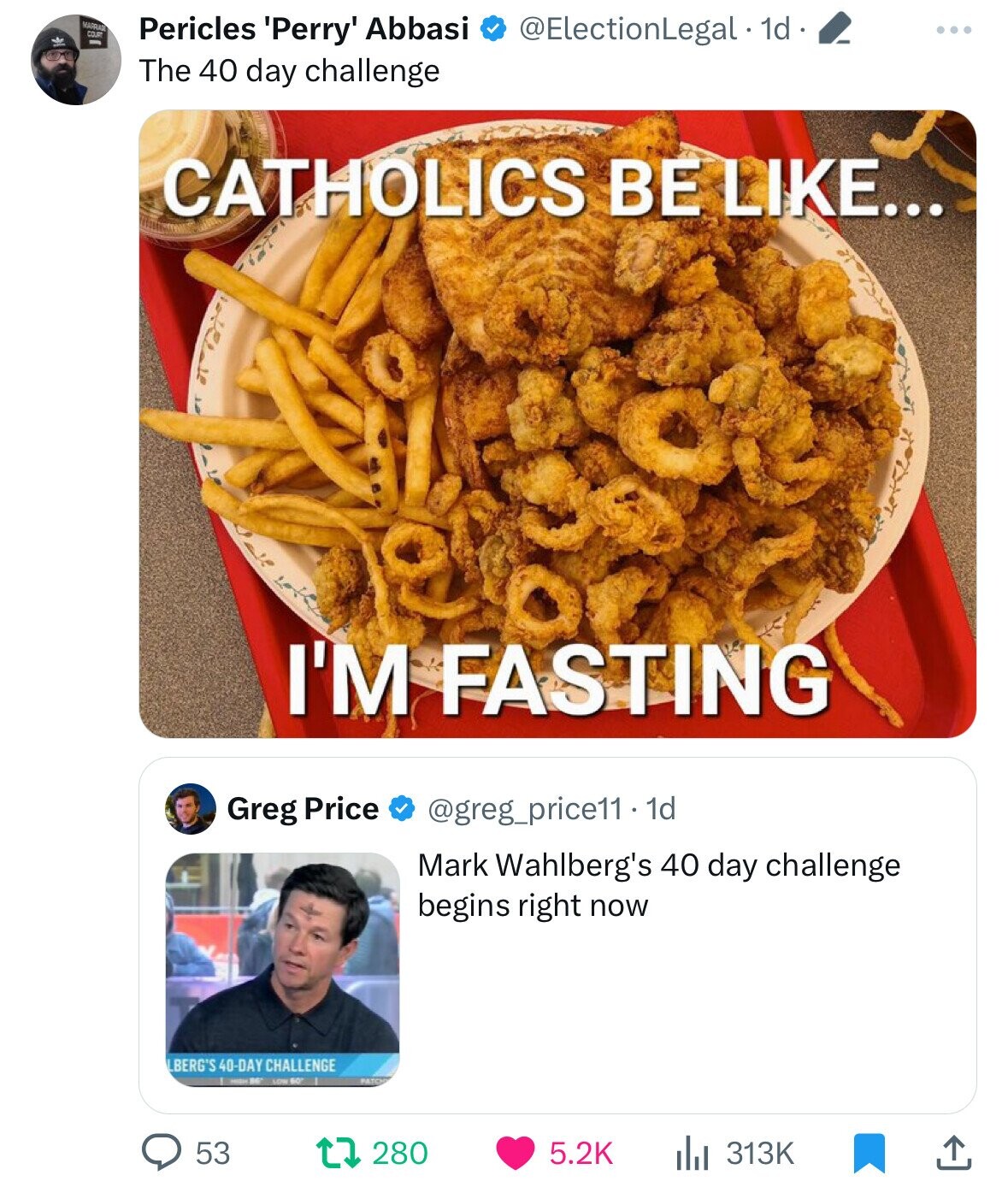 junk food - Marrat Cols Pericles 'Perry' Abbasi . 1d. The 40 day challenge Catholics Be ... ve et I'M Fasting Greg Price 53 Lberg'S 40Day Challenge Bglow 60 1d Mark Wahlberg's 40 day challenge begins right now 1280