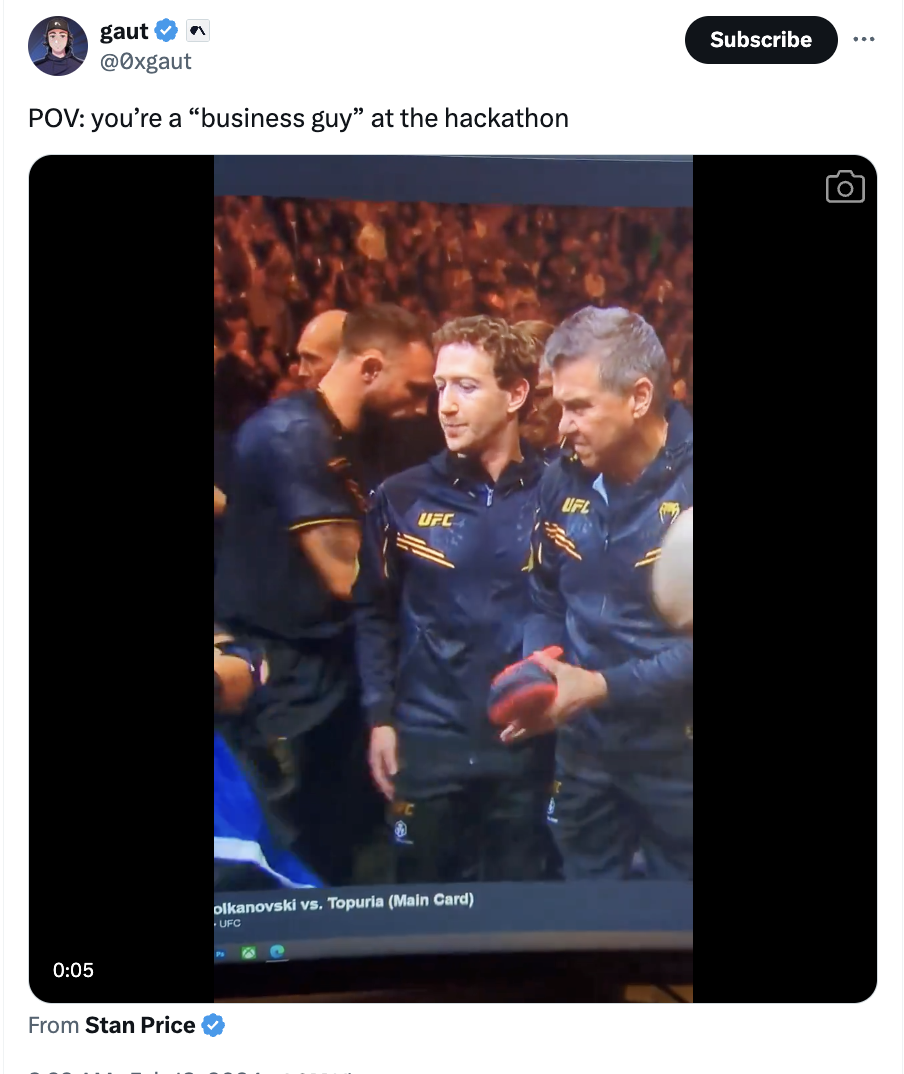 video - gaut Pov you're a "business guy" at the hackathon From Stan Price Ufc olkanovski vs. Topuria Main Card Subscribe O
