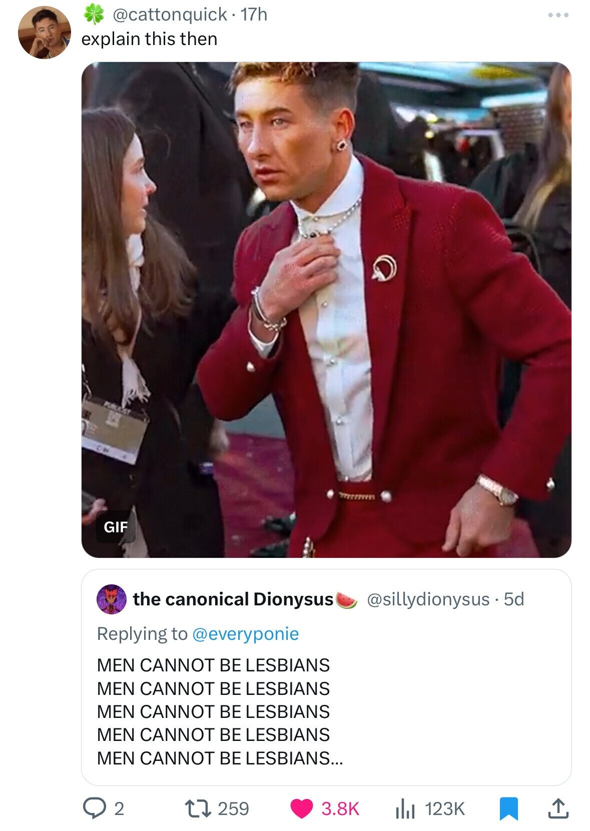 gentleman - . 17h explain this then Gif the canonical Dionysus Men Cannot Be Lesbians Men Cannot Be Lesbians Men Cannot Be Lesbians Men Cannot Be Lesbians Men Cannot Be Lesbians... Q2 1 259 5d il ...