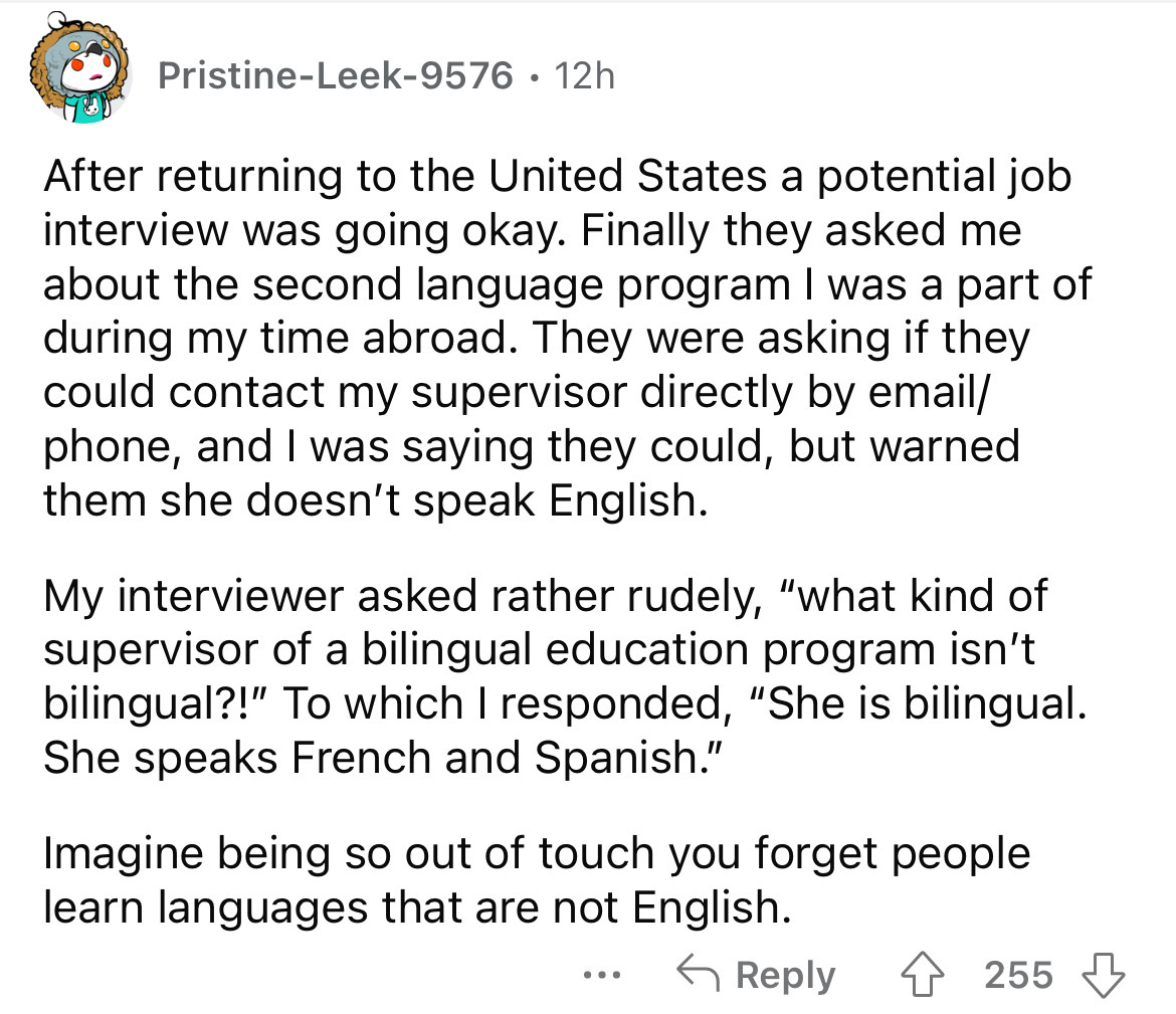 nittotadali haydanu bittamandeyali notes - PristineLeek9576 12h After returning to the United States a potential job interview was going okay. Finally they asked me about the second language program I was a part of during my time abroad. They were asking 