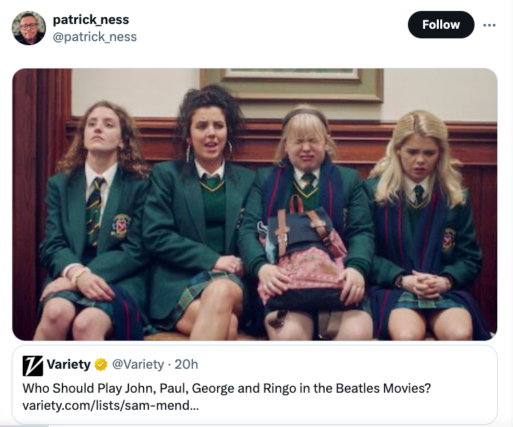 photo caption - patrick_ness Variety 20h Who Should Play John, Paul, George and Ringo in the Beatles Movies? variety.comlistssammend...