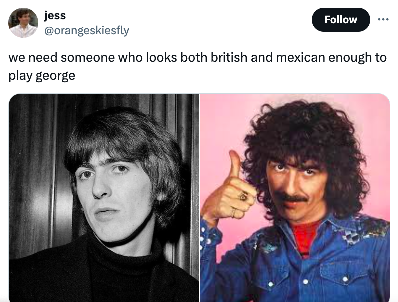 george harrison thumbs up - jess we need someone who looks both british and mexican enough to play george