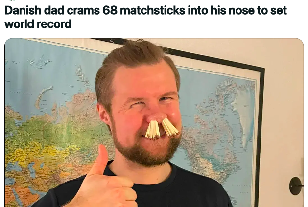 beard - Danish dad crams 68 matchsticks into his nose to set world record Sonsoy