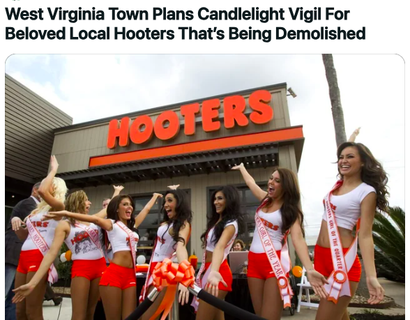 cheerleading - West Virginia Town Plans Candlelight Vigil For Beloved Local Hooters That's Being Demolished Hooters Hoofers The Year Crl Of The Quarter