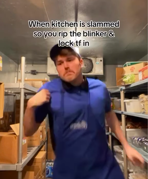 shoulder - When kitchen is slammed so you rip the blinker & lock tf in