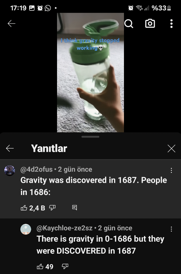screenshot - Yantlar mity stopped working %33 8 Q O . 2 gn nce Gravity was discovered in 1687. People in 1686 2,4 B ... X 1 . 2 gn nce There is gravity in 01686 but they were Discovered in 1687 49