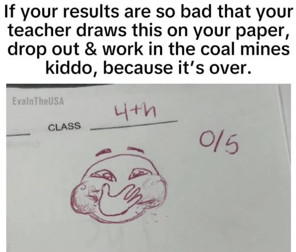 united way toronto - If your results are so bad that your teacher draws this on your paper, drop out & work in the coal mines kiddo, because it's over. 4th EvalnTheUSA Class 015