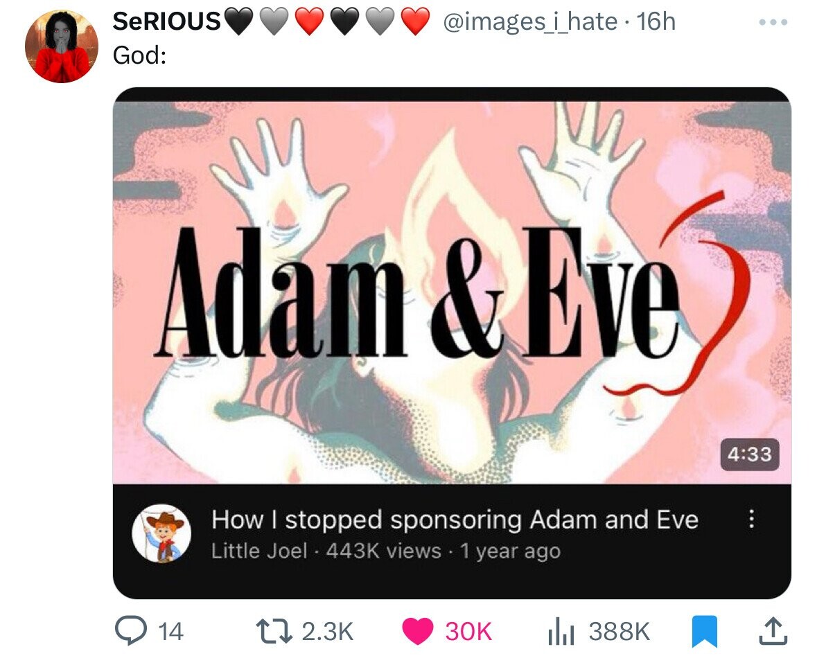 adam and eve - Serious God Adam & Eve 14 i hate . 16h How I stopped sponsoring Adam and Eve Little Joel views. 1 year ago 30K Il