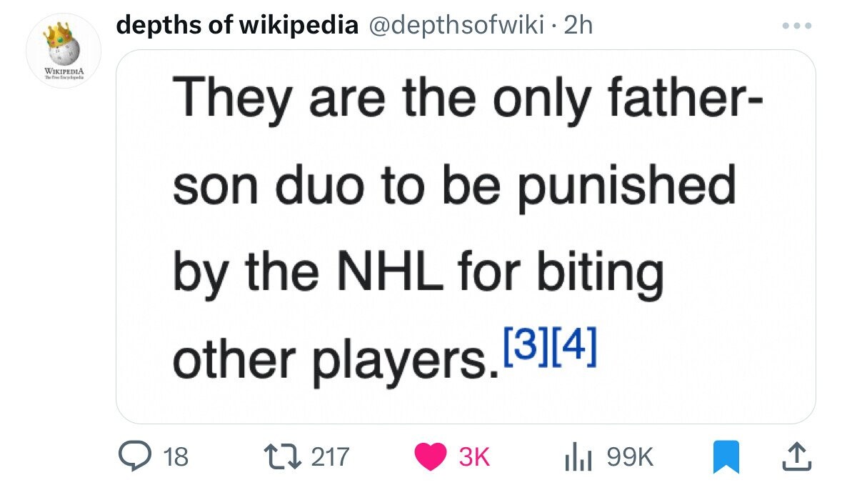 paper - Wikipedia The frygela depths of wikipedia . 2h They are the only father son duo to be punished by the Nhl for biting other players. 34 18 il 99K