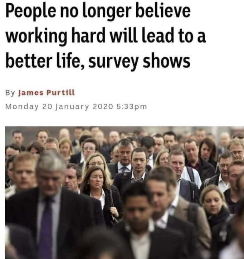 crowd - People no longer believe working hard will lead to a better life, survey shows By James Purtill Monday pm