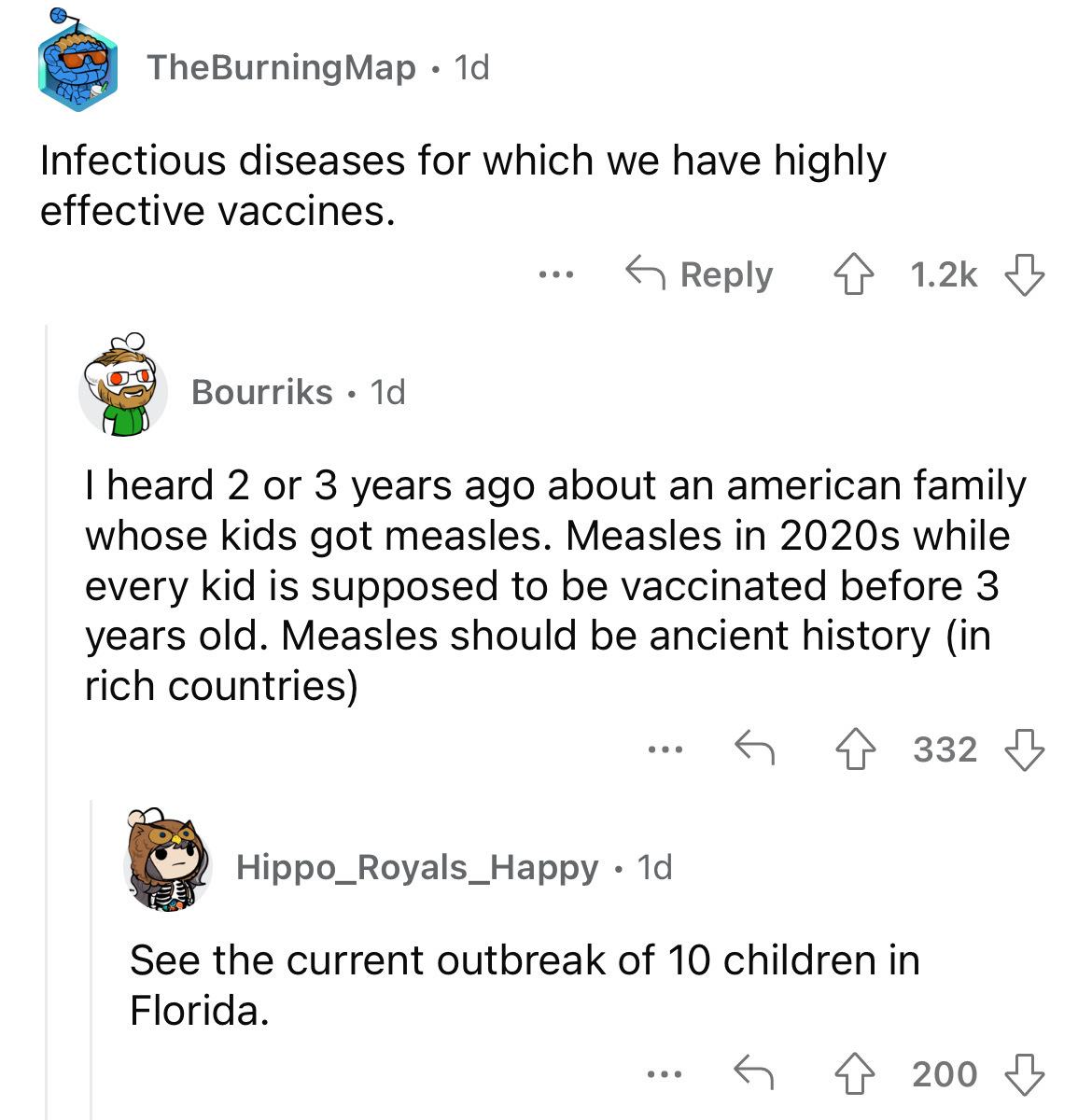 angle - TheBurning Map 1d Infectious diseases for which we have highly effective vaccines. Bourriks 1d ... I heard 2 or 3 years ago about an american family whose kids got measles. Measles in 2020s while every kid is supposed to be vaccinated before 3 yea
