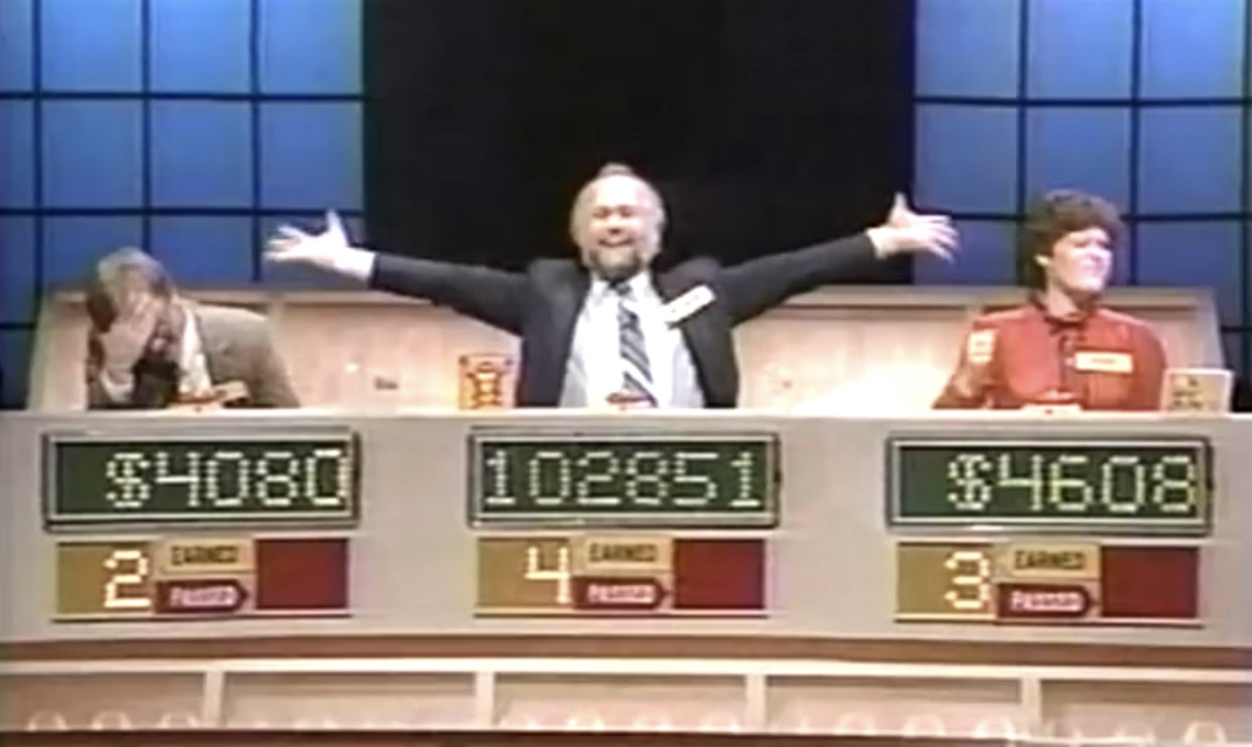 Michael Larson, the guy who memorized the light patterns of the Press Your Luck game show and mopped the floor with the other contestants. 