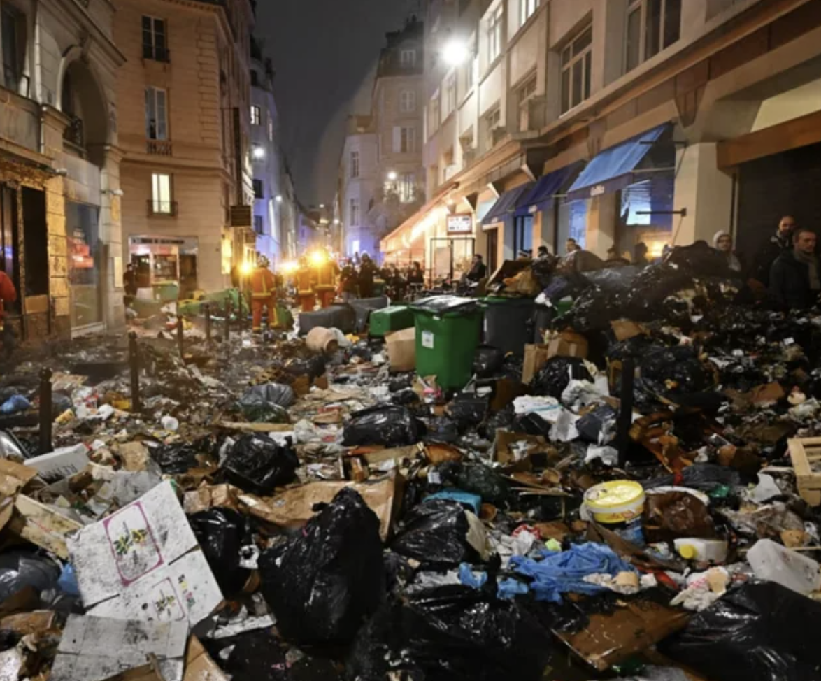A street in Paris after weeks of garbage collector strikes.