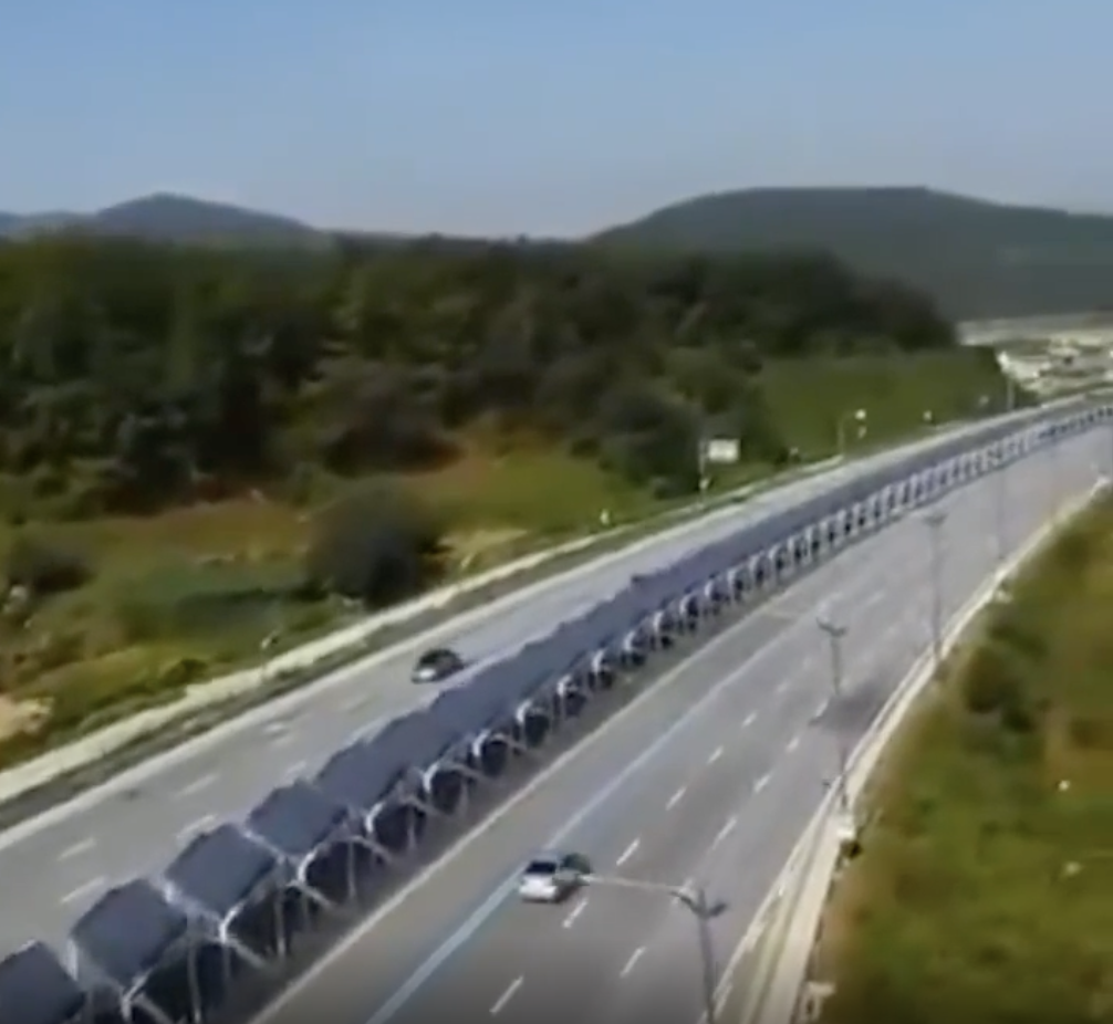 In South Korea, the solar panels in the middle of the highway have a bicycle path underneath. Cyclists are protected from the sun, isolated from traffic, and the country can produce clean energy.