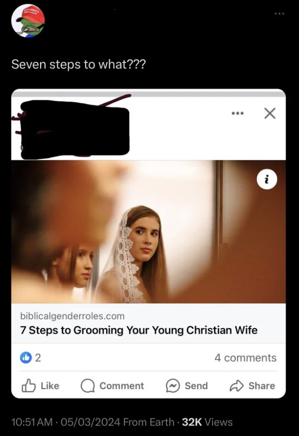 video - Seven steps to what??? biblicalgenderroles.com 7 Steps to Grooming Your Young Christian Wife 2 Comment 4 Send 05032024 From Earth 32K Views