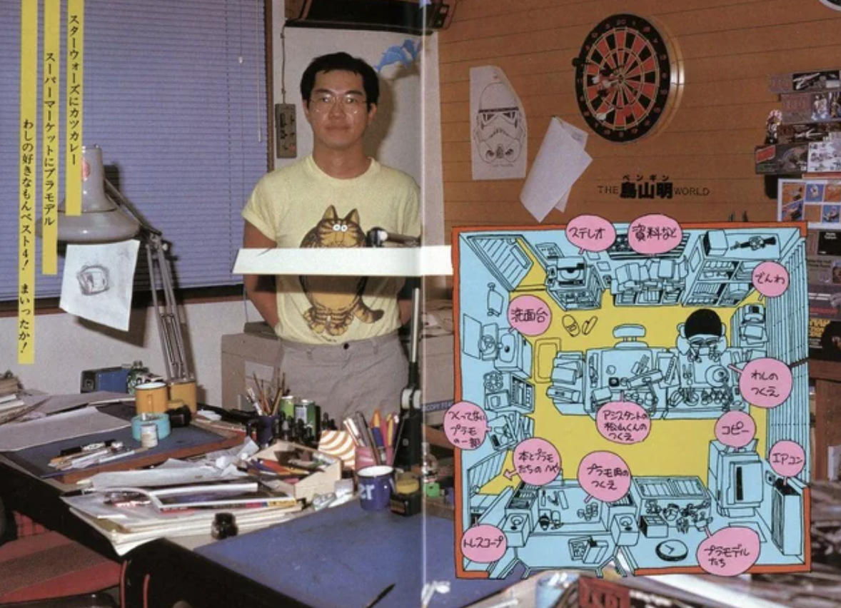 Akira Toriyama in his studio at 28 years old.