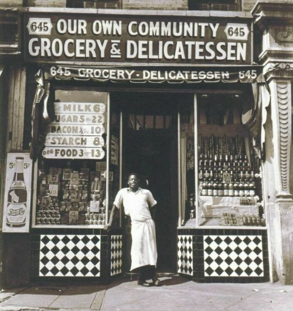 harlem 1937 - 5 5 645 Our Own Community 645 Grocery & Delicatessen 645 Grocery Delicatessen 545 Milk 6 UGAR522 Bacon 10 Starch 8 Dog Food 313