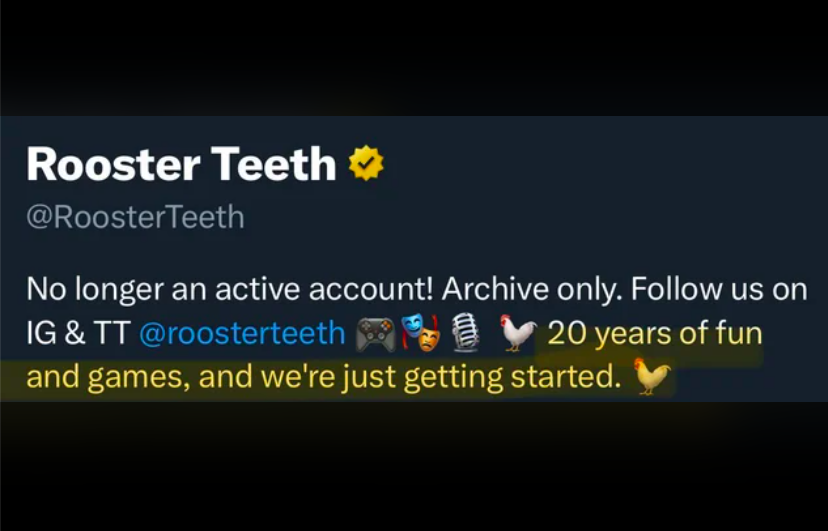 post bulletin - Rooster Teeth Teeth No longer an active account! Archive only. us on Ig & Tt 20 years of fun and games, and we're just getting started.