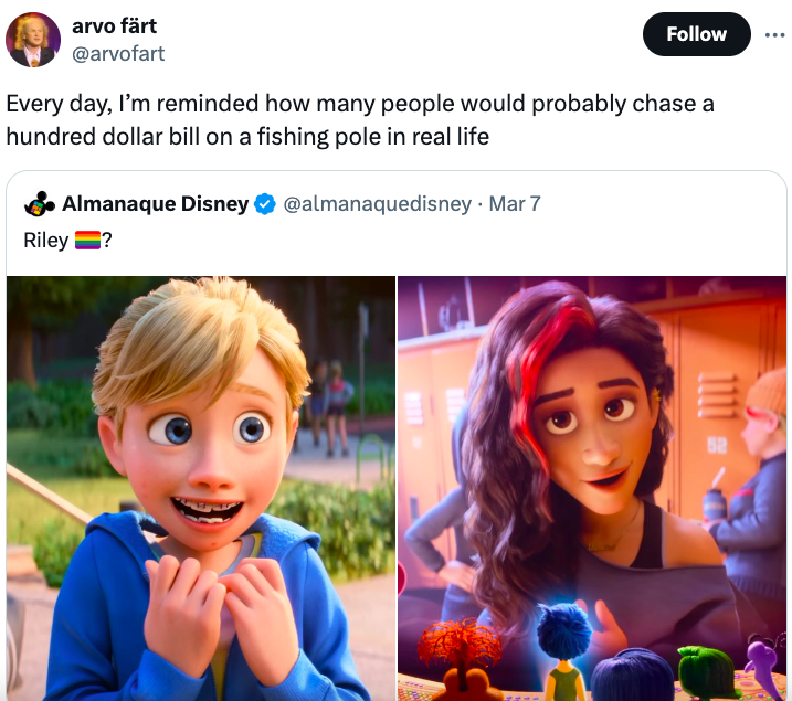 toddler - arvo frt Every day, I'm reminded how many people would probably chase a hundred dollar bill on a fishing pole in real life Almanaque Disney . Mar 7 Riley?