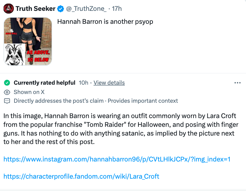 media - ATruth Seeker 17h Hannah Barron is another psyop As Above, So Below Currently rated helpful 10h View details Shown on X Directly addresses the post's claim Provides important context ... In this image, Hannah Barron is wearing an outfit commonly w