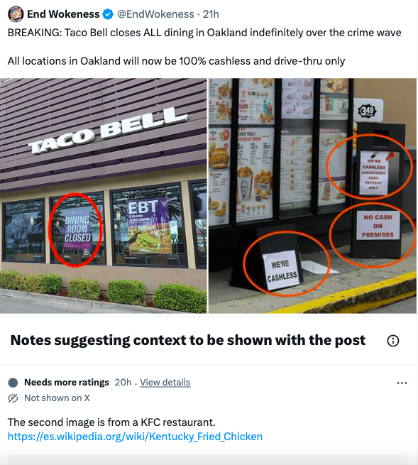display advertising - End Wokeness EndWokeness 21h Breaking Taco Bell closes All dining in Oakland indefinitely over the crime wave All locations in Oakland will now be 100% cashless and drivethru only Taco Bell B Ebt Dining Room Closed Premises We'Re Cas